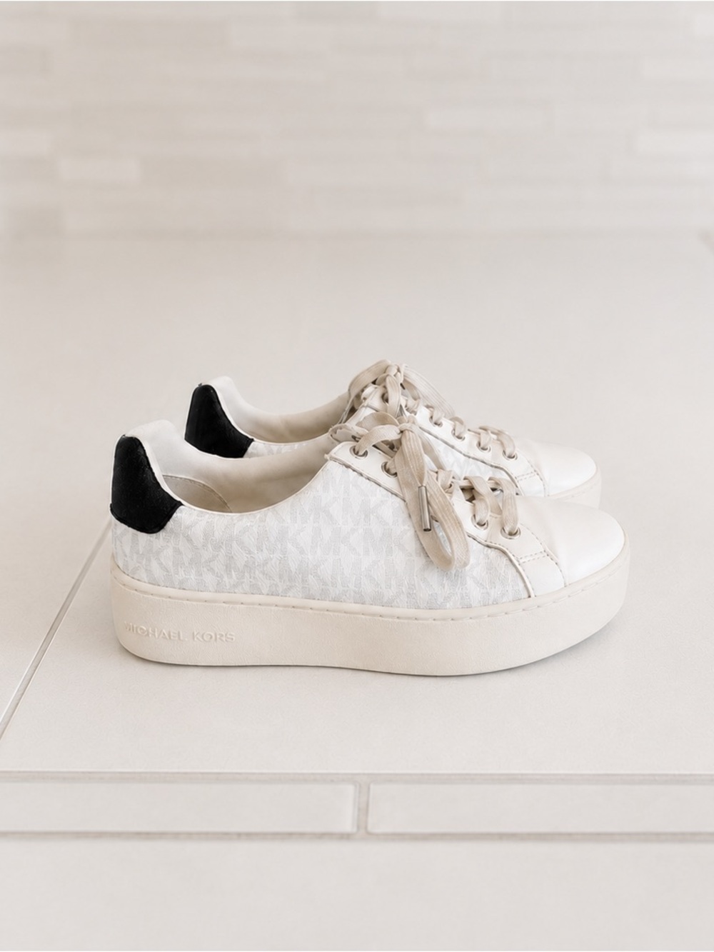 Michael Kors White Platform Sneakers with Black Heel Accent